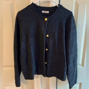 Crew Neck Button Down Cardigan Knit Sweater w/Gold Colored Buttons Size XL (W36)